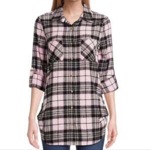 No Boundaries Pink Plaid Flannel